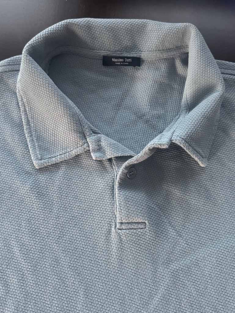 Euc Massimo Dutti Textured Polo Shirt Xxl Blue Gray Short Sleeve Cotton — image 3 of 8